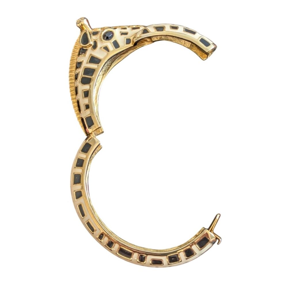 Gold-Tone Giraffe Design Hinged Bracelet size 6.5 with Black & White Enamel Deta - Picture 4 of 13